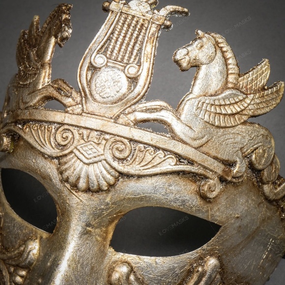 Silver Roman Greek Emperor Pegasus Horses Venetian Men Party Dance Face Mask - Picture 4 of 4